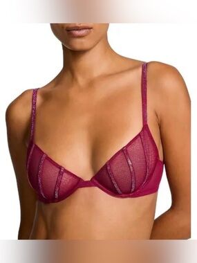 Victoria's Secret Burgundy Sheer Underwire Bra with Shine straps and detail